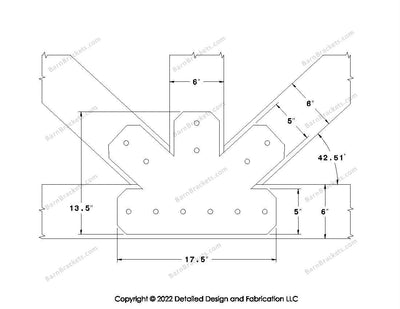 Fan Brackets for 6 inch beams - 5 inch Regular centered joint - Chamfered - Centered style holes - BarnBrackets.com