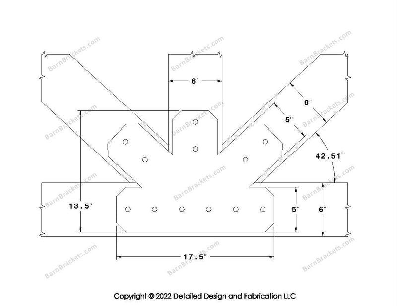 Fan Brackets for 6 inch beams - 5 inch Regular centered joint - Chamfered - Centered style holes - BarnBrackets.com