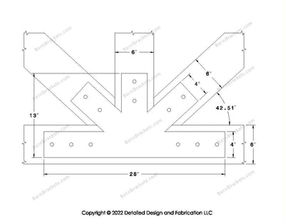 Fan Brackets for 6 inch beams - 4 inch Wide centered joint - Square - Centered style holes - BarnBrackets.com