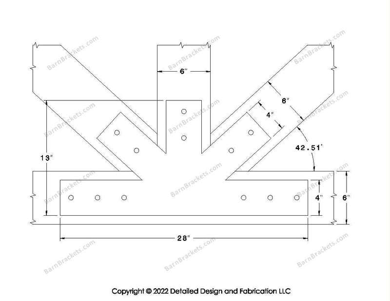 Fan Brackets for 6 inch beams - 4 inch Wide centered joint - Square - Centered style holes - BarnBrackets.com