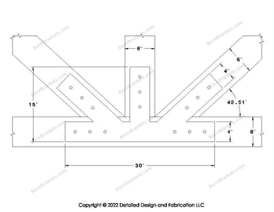 Fan Brackets for 6 inch beams - 4 inch Large offset bottom joint - Square - Centered style holes - BarnBrackets.com