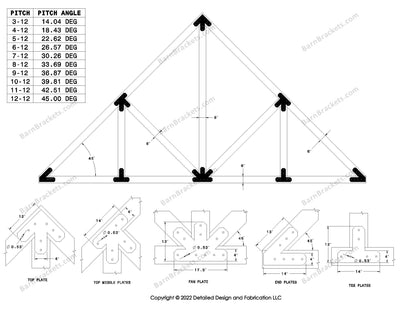 Howe style timber brackets for 12-12 pitch roof