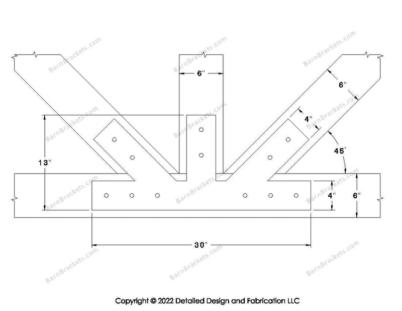 Fan Brackets for 6 inch beams - 4 inch Regular offset bottom joint - Square - Centered style holes - BarnBrackets.com