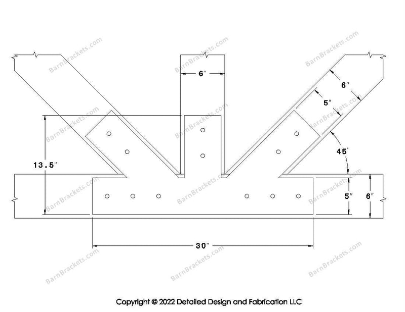 Fan Brackets for 6 inch beams - 5 inch Regular offset bottom joint - Square - Centered style holes - BarnBrackets.com