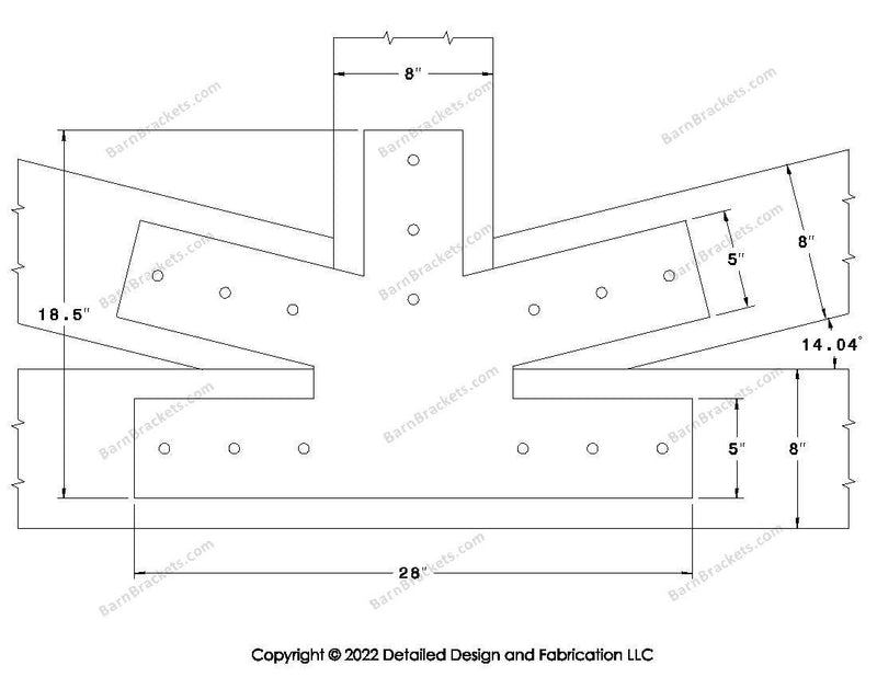 Fan Brackets for 8 inch beams - 5 inch Large centered joint - Square - Centered style holes - BarnBrackets.com