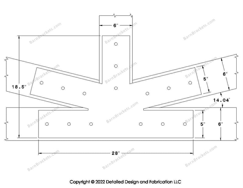 Fan Brackets for 6 inch beams - 5 inch Large centered joint - Square - Centered style holes - BarnBrackets.com