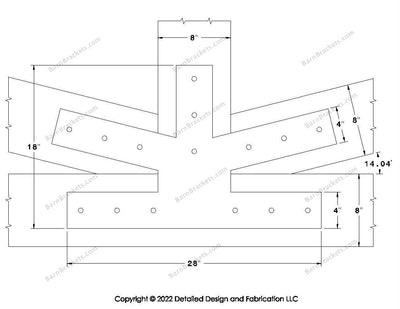 Fan Brackets for 8 inch beams - 4 inch Large centered joint - Square - Centered style holes - BarnBrackets.com