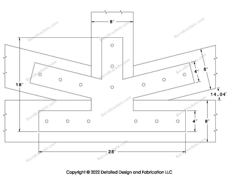 Fan Brackets for 8 inch beams - 4 inch Large centered joint - Square - Centered style holes - BarnBrackets.com