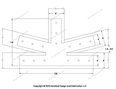 Fan Brackets for 6 inch beams - 4 inch Large centered joint - Square - Centered style holes - BarnBrackets.com