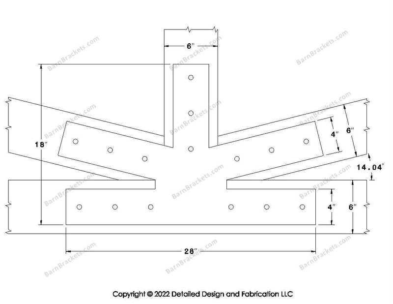 Fan Brackets for 6 inch beams - 4 inch Large centered joint - Square - Centered style holes - BarnBrackets.com