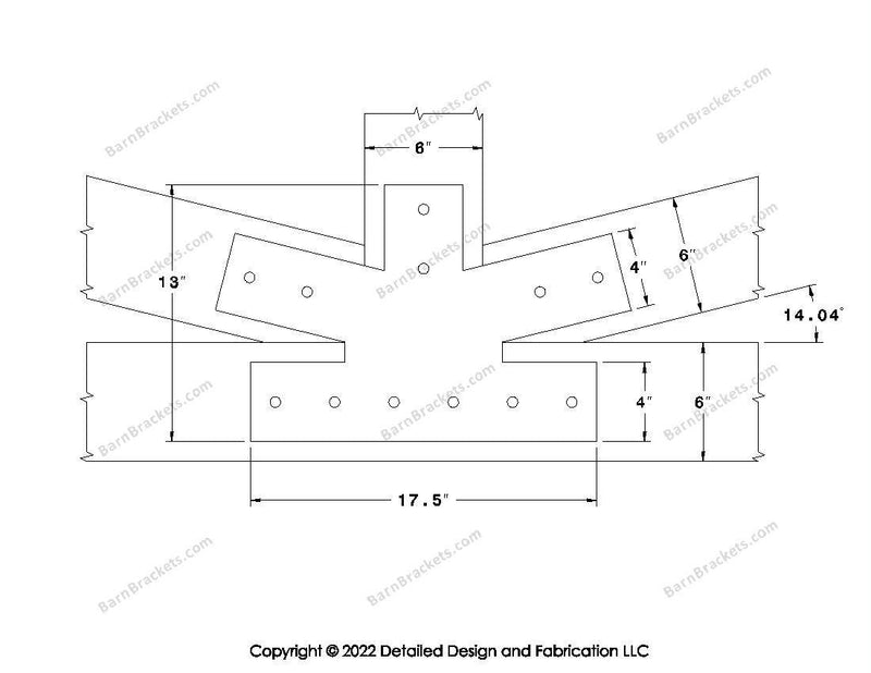 Fan Brackets for 6 inch beams - 4 inch Regular centered joint - Square - Centered style holes - BarnBrackets.com