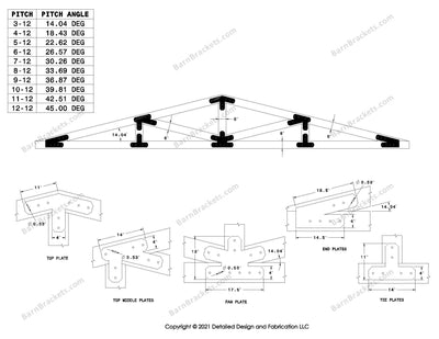 Howe style timber brackets for 3-12 pitch roof