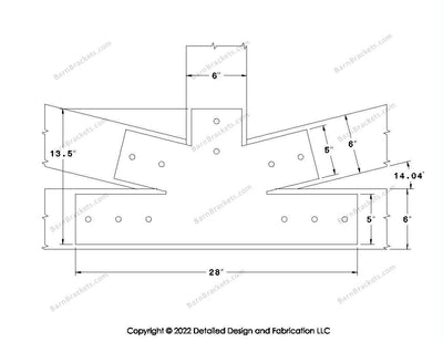 Fan Brackets for 6 inch beams - 5 inch Wide centered joint - Square - Centered style holes - BarnBrackets.com