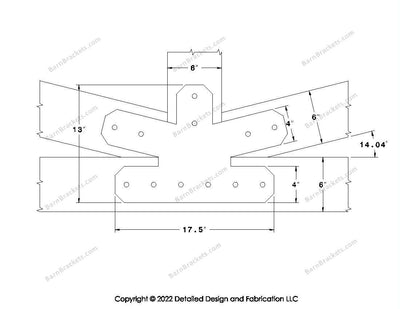 Fan Brackets for 6 inch beams - 4 inch Regular centered joint - Chamfered - Centered style holes - BarnBrackets.com