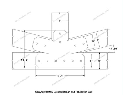 Fan Brackets for 6 inch beams - 5 inch Regular centered joint - Chamfered - Centered style holes - BarnBrackets.com