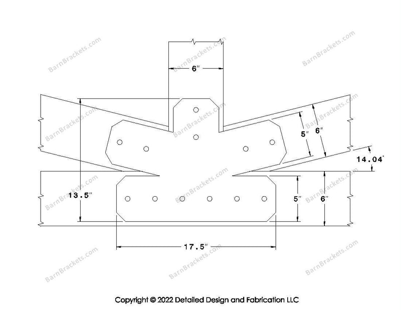 Fan Brackets for 6 inch beams - 5 inch Regular centered joint - Chamfered - Centered style holes - BarnBrackets.com