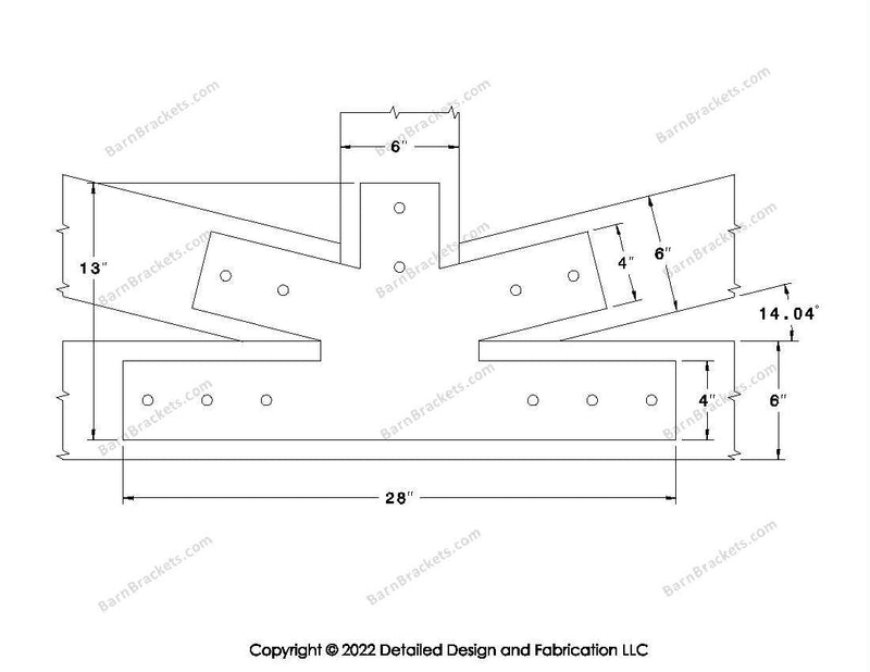 Fan Brackets for 6 inch beams - 4 inch Wide centered joint - Square - Centered style holes - BarnBrackets.com