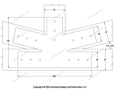 Fan Brackets for 8 inch beams - 6 inch Large centered joint - Square - Centered style holes - BarnBrackets.com