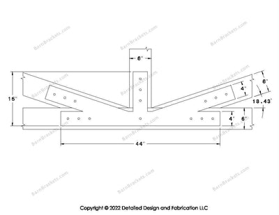 Fan Brackets for 6 inch beams - 4 inch Large offset bottom joint - Square - Centered style holes - BarnBrackets.com