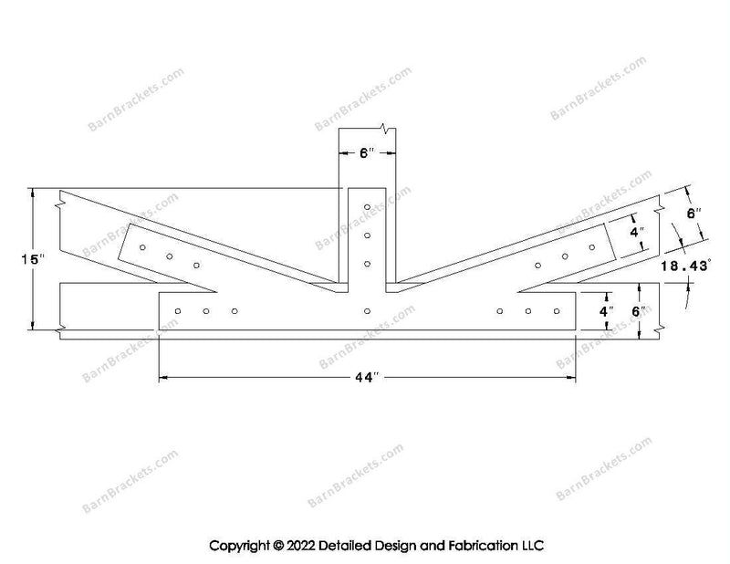 Fan Brackets for 6 inch beams - 4 inch Large offset bottom joint - Square - Centered style holes - BarnBrackets.com