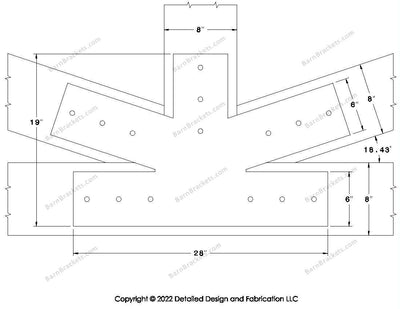 Fan Brackets for 8 inch beams - 6 inch Large centered joint - Square - Centered style holes - BarnBrackets.com