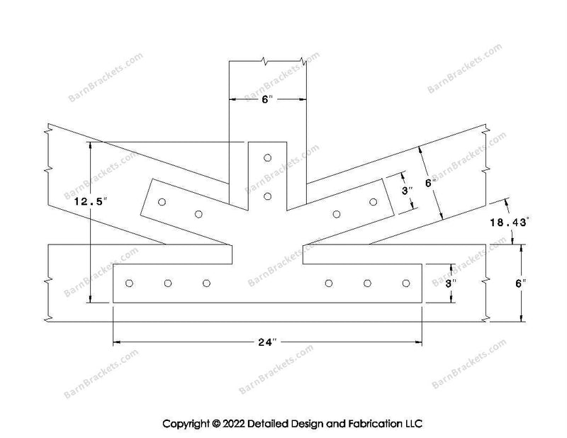 Fan Brackets for 6 inch beams - 3 inch Wide Centered joint - Square - Centered style holes - BarnBrackets.com