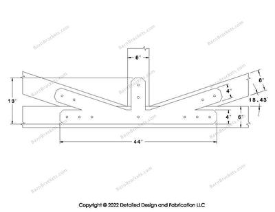 Fan Brackets for 6 inch beams - 4 inch Regular offset bottom joint - Chamfered - Centered style holes - BarnBrackets.com