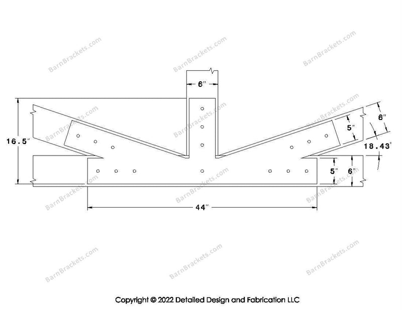 Fan Brackets for 6 inch beams - 5 inch Large offset bottom joint - Square - Centered style holes - BarnBrackets.com