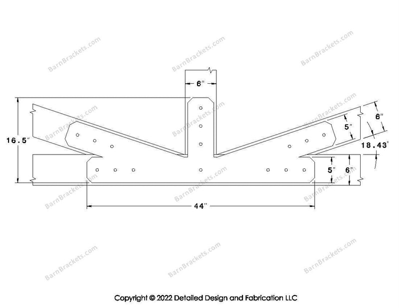 Fan Brackets for 6 inch beams - 5 inch Large offset bottom joint - Chamfered - Centered style holes - BarnBrackets.com