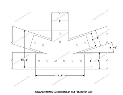 Fan Brackets for 6 inch beams - 5 inch Regular centered joint - Square - Centered style holes - BarnBrackets.com