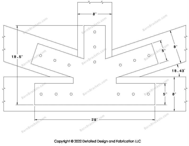 Fan Brackets for 8 inch beams - 5 inch Large centered joint - Square - Centered style holes - BarnBrackets.com