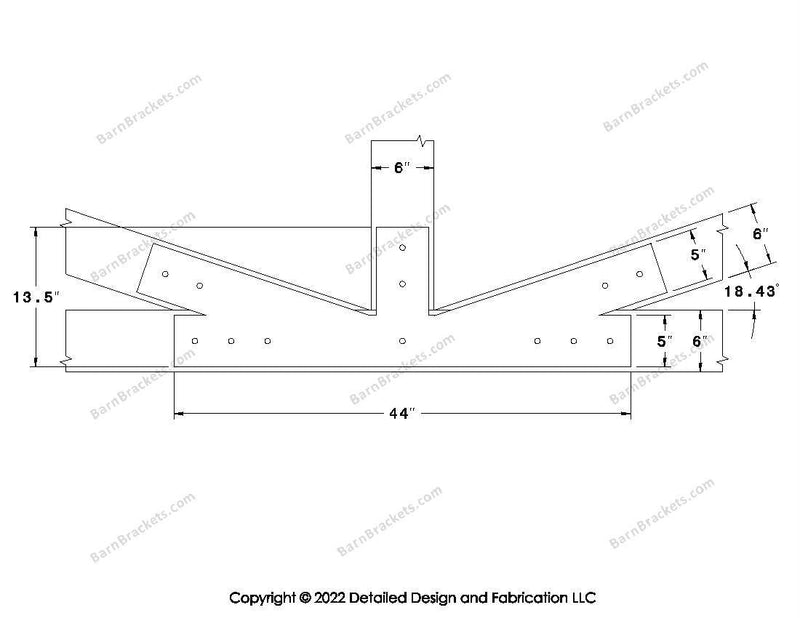 Fan Brackets for 6 inch beams - 5 inch Regular offset bottom joint - Square - Centered style holes - BarnBrackets.com