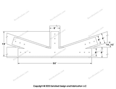 Fan Brackets for 8 inch beams - 6 inch Regular offset bottom joint - Square - Centered style holes - BarnBrackets.com