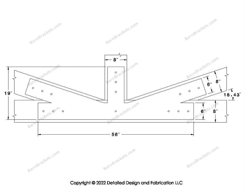 Fan Brackets for 8 inch beams - 6 inch Regular offset bottom joint - Square - Centered style holes - BarnBrackets.com