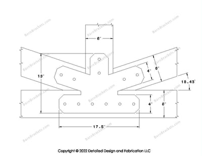 Fan Brackets for 6 inch beams - 4 inch Regular centered joint - Chamfered - Centered style holes - BarnBrackets.com