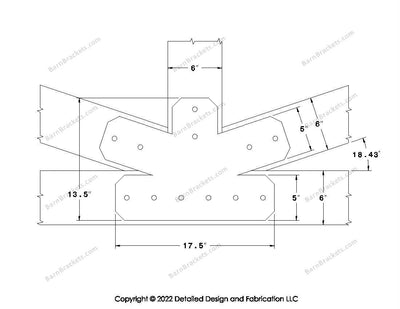 Fan Brackets for 6 inch beams - 5 inch Regular centered joint - Chamfered - Centered style holes - BarnBrackets.com