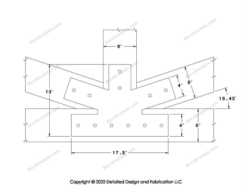 Fan Brackets for 6 inch beams - 4 inch Regular centered joint - Square - Centered style holes - BarnBrackets.com