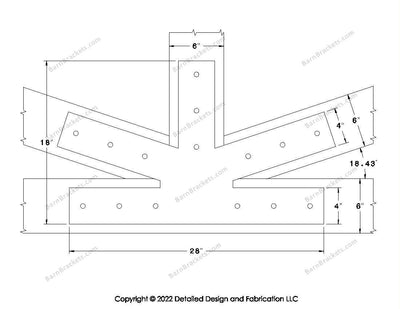 Fan Brackets for 6 inch beams - 4 inch Large centered joint - Square - Centered style holes - BarnBrackets.com