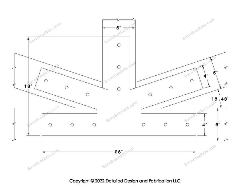 Fan Brackets for 6 inch beams - 4 inch Large centered joint - Square - Centered style holes - BarnBrackets.com