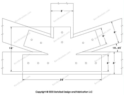 Fan Brackets for 8 inch beams - 6 inch Regular centered joint - Square - Centered style holes - BarnBrackets.com