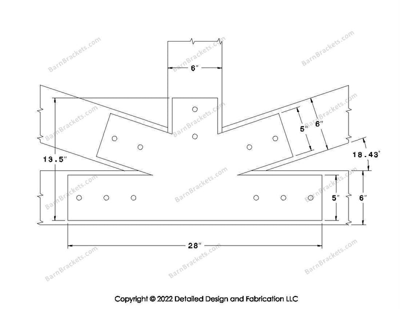 Fan Brackets for 6 inch beams - 5 inch Wide centered joint - Square - Centered style holes - BarnBrackets.com