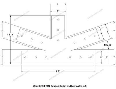 Fan Brackets for 6 inch beams - 5 inch Large centered joint - Square - Centered style holes - BarnBrackets.com