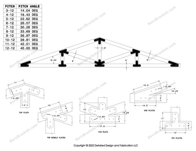 Howe style timber brackets for 4-12 pitch roof