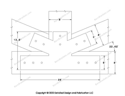 Fan Brackets for 8 inch beams - 5 inch Wide centered joint - Square - Centered style holes - BarnBrackets.com