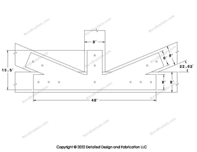 Fan Brackets for 8 inch beams - 6 inch Regular offset bottom joint - Square - Centered style holes - BarnBrackets.com