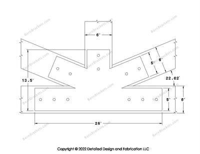 Fan Brackets for 6 inch beams - 5 inch Wide centered joint - Square - Centered style holes - BarnBrackets.com