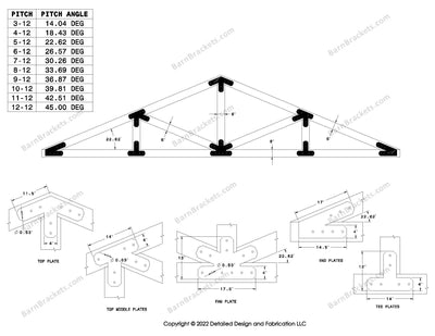 Howe style timber brackets for 5-12 pitch roof