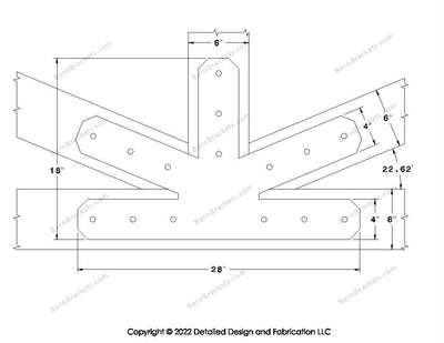 Fan Brackets for 6 inch beams - 4 inch Large centered joint - Chamfered - Centered style holes - BarnBrackets.com