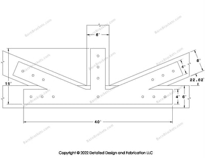 Fan Brackets for 6 inch beams - 4 inch Large offset bottom joint - Square - Centered style holes - BarnBrackets.com