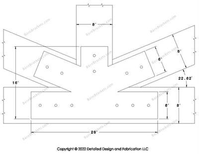 Fan Brackets for 8 inch beams - 6 inch Regular centered joint - Square - Centered style holes - BarnBrackets.com